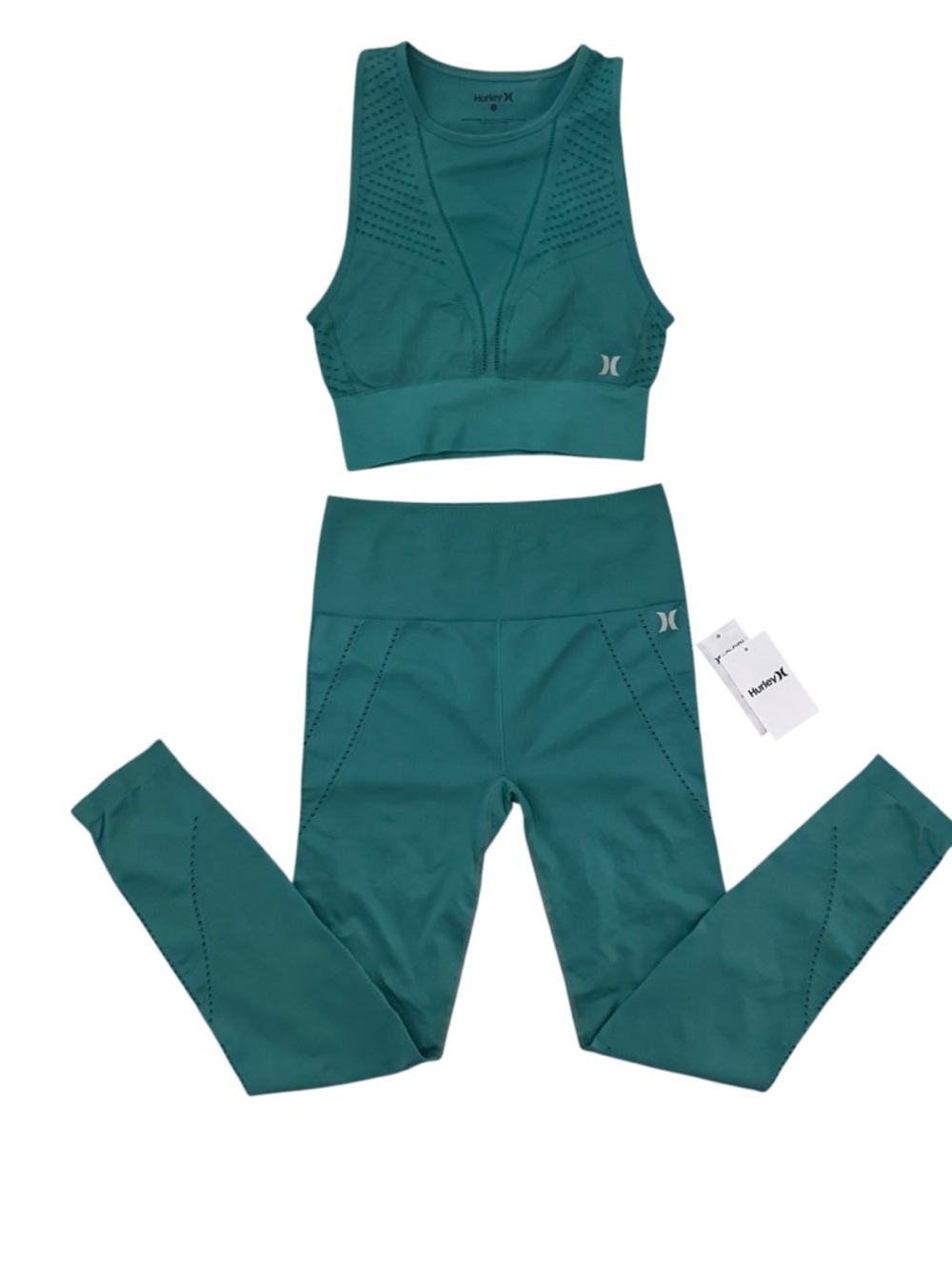 Hurley Seamless Sports Top & Leggings Set Teal Green Small H2O-Dri